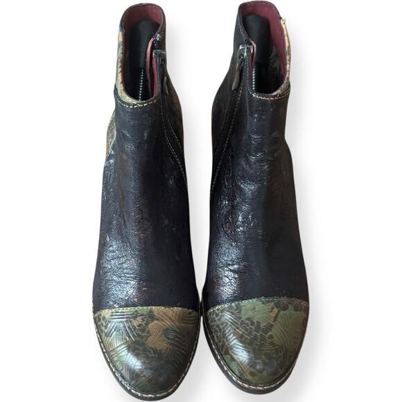 L'Artiste Waterlily Genuine Leather Upper Embossed Bootie Black Women's Size 37 - Picture 4 of 16